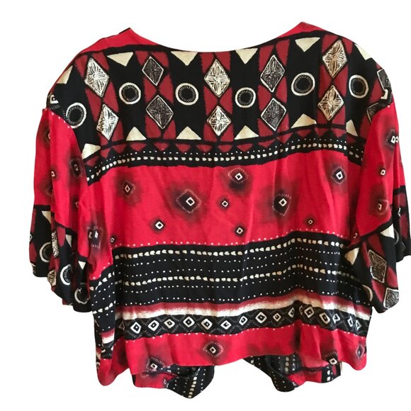 Stacey Michaels Bohemian Blouse: 80s Red Black Geometric Print Tunic, Size 20W - Picture 4 of 9